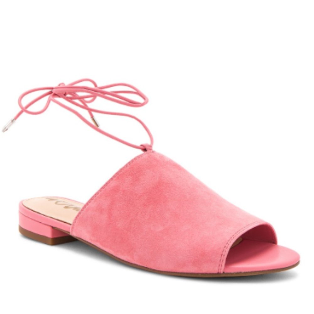 Sam Edelman Pink Suede Open-Toe Lace-Up Slide Sandals